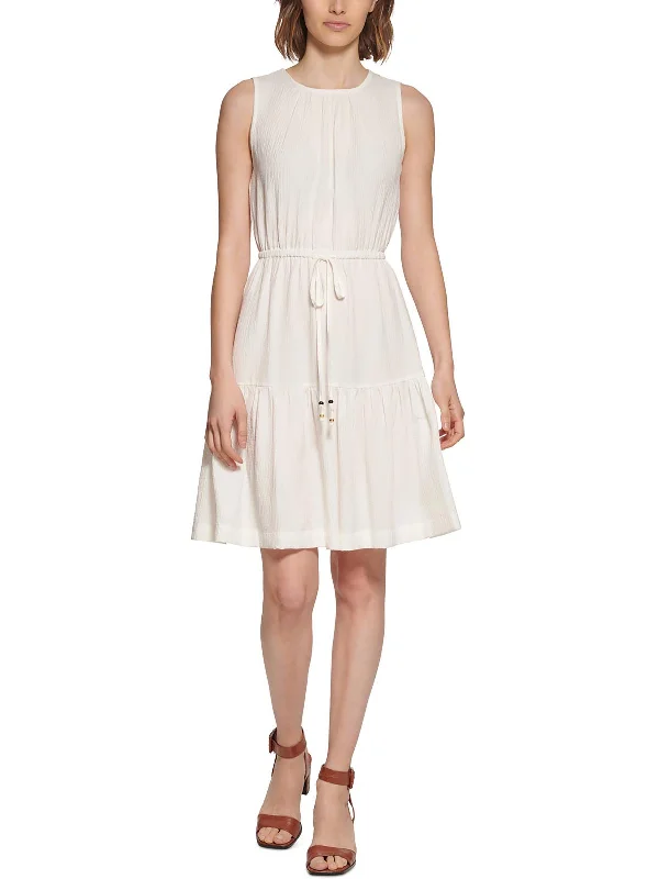 Quality Wear Womens Crinkled Tiered Fit & Flare Dress