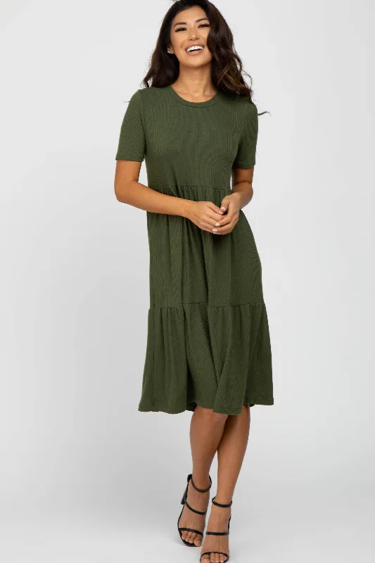Huge Price Cuts On Your Must-Haves Olive Ribbed Tiered Dress