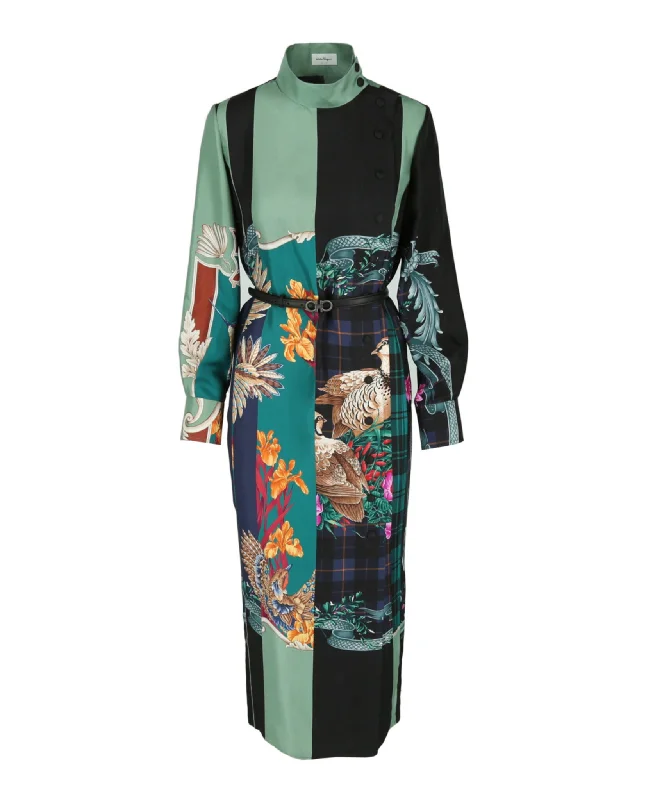 Women's Clothes And Apparel Sets Mandarin Collar Maxi Silk Dress