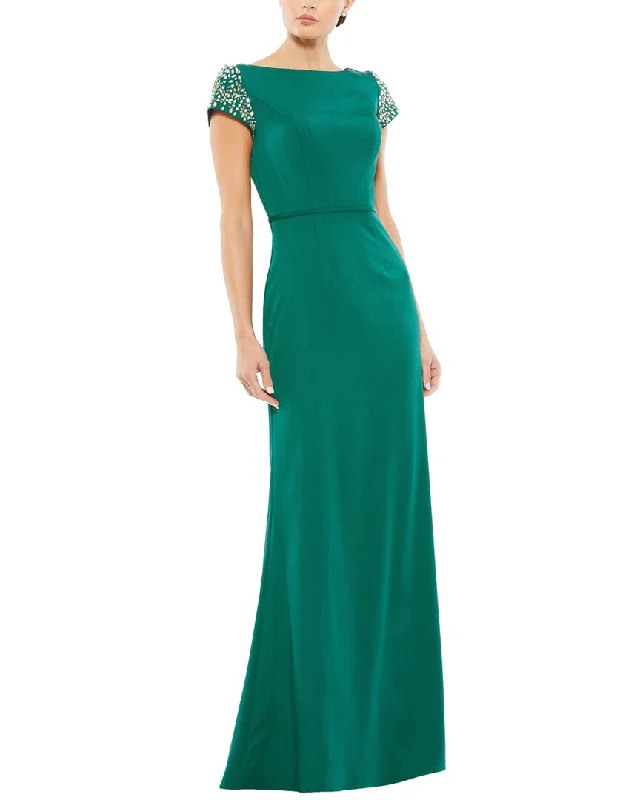 Stylish Women's Apparel Mac Duggal Beaded Cap Sleeve Bateau Column Dress