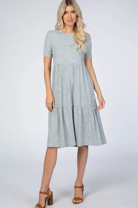 Weekend-Only Price Drops Heather Grey Ribbed Tiered Dress