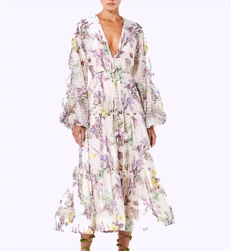 Luxury Comfort Nicole Dress In Floral Embroidered