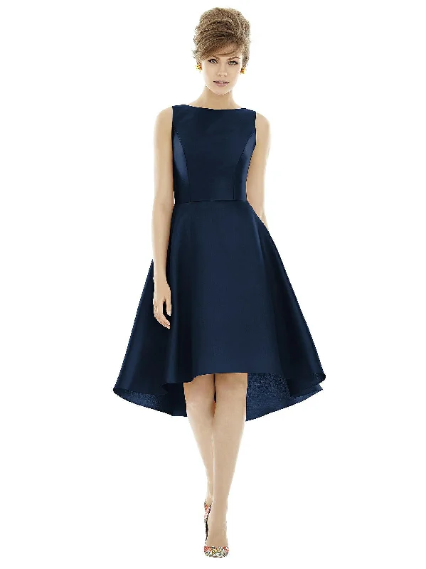Comfort First Women's Fashion Bateau Neck Satin High Low Cocktail Dress
