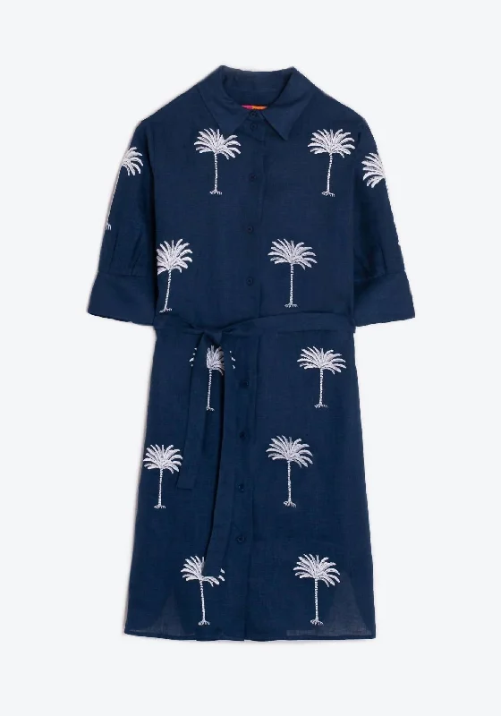 Hot Styles Hester Embroidered Linen Dress In Navy Blue