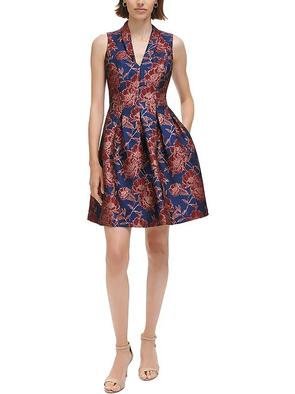 Exclusive Deals For This Week Only Womens Metallic Floral Fit & Flare Dress