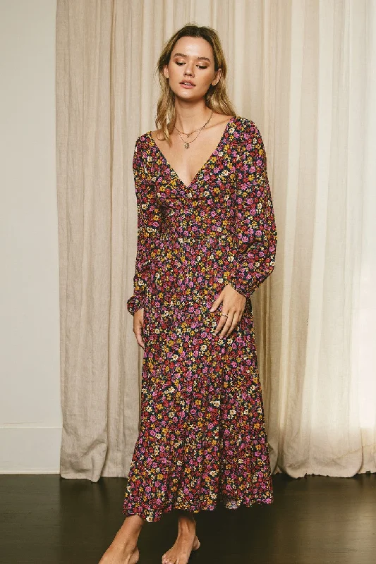 Get More, Spend Less Today Indigo Ditsy Floral Tie-Back Tiered Dress