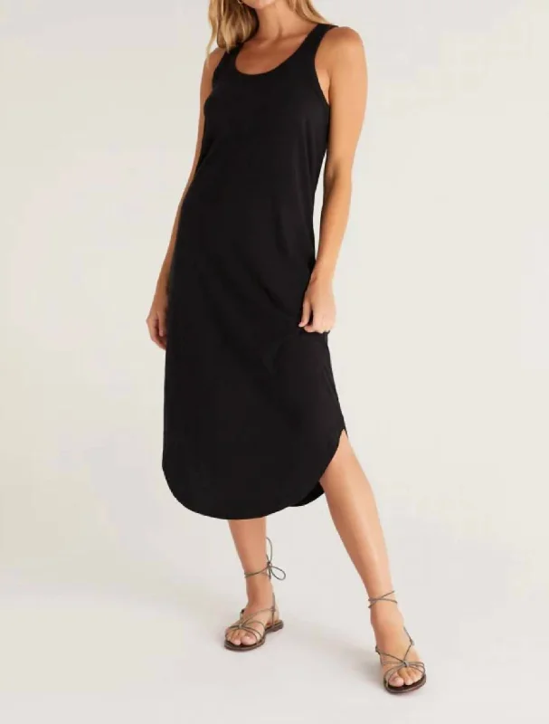 Break Fashion Norms Easy Going Cotton Slub Dress In Black