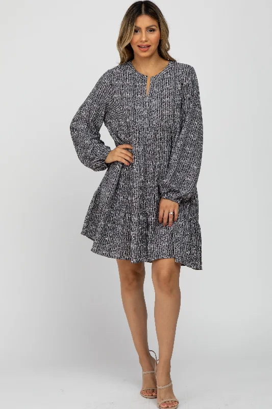 Women's Clothing For Outdoor Events Charcoal Printed Tiered Dress