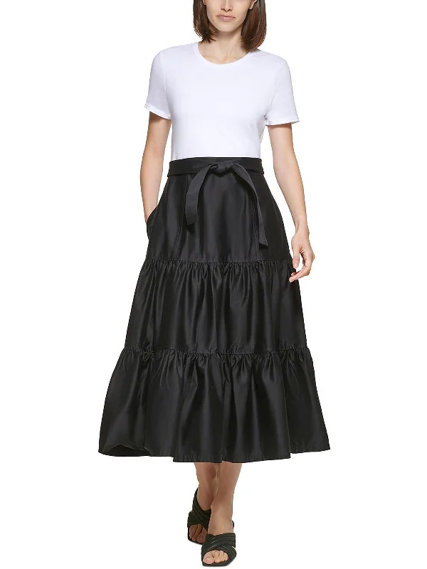 Comfortable Clothes Womens Colorblock Tiered Fit & Flare Dress