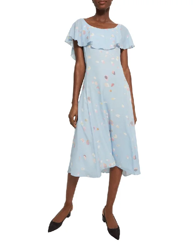 Women's Plus-Size Garments Theory   Scoop Ruffle Silk Dress