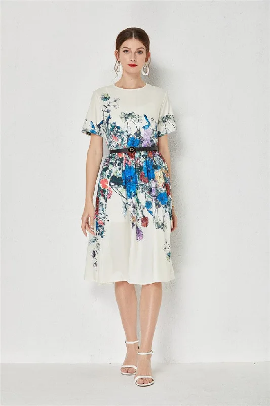 Women's Night-Out Clothes Black & Multicolor Print Day A-line Crewneck Short Sleeve Below Knee Dress Women's Night-Out Clothes Black & Multicolor Print Day A-line Crewneck Short Sleeve Below Knee Dress