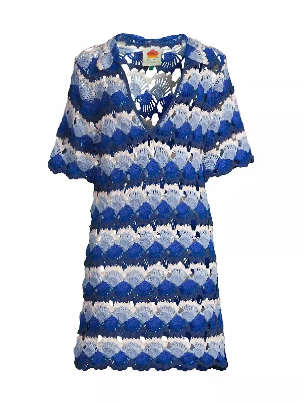 Seasonal Trends Womne's Crochet Dress In Blue/ White
