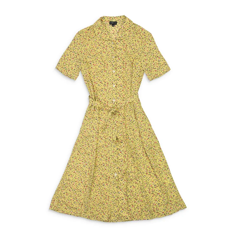 Save More On The Styles You Love CALLIPYGIAN FLORAL BUTTON YELLOW TIE DRESS
