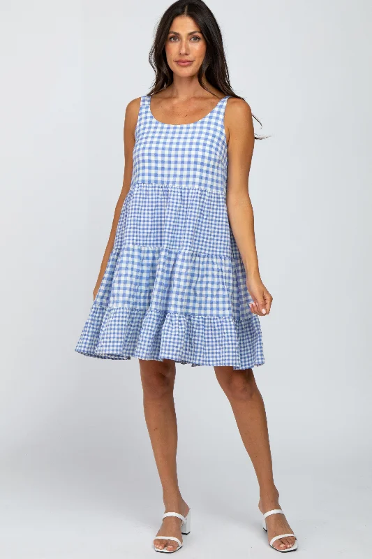 Huge Price Cut Blue Gingham Tiered Dress