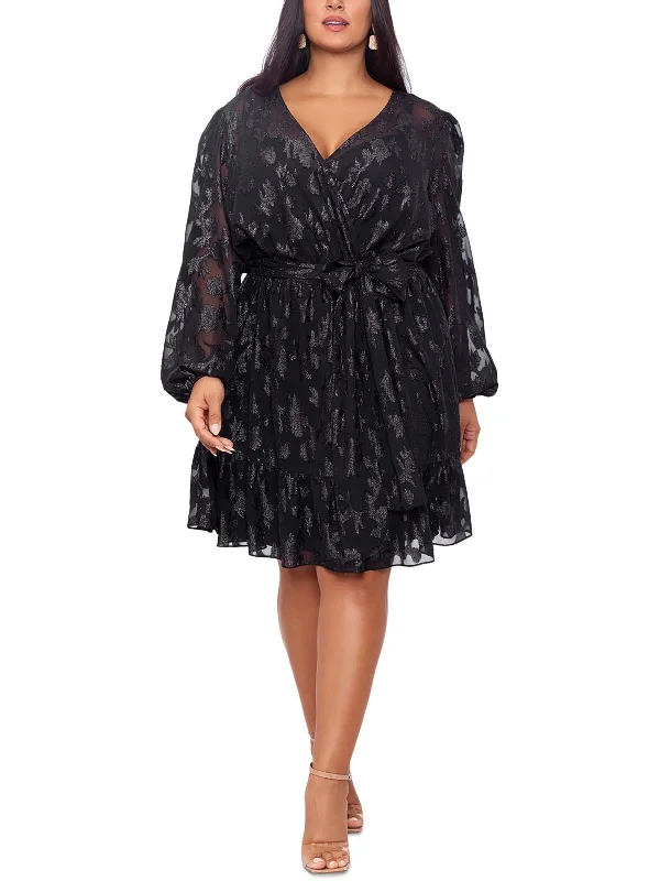 Don't Wait – Weekend Prices Won't Last Plus Womens Burnout Knee Length Fit & Flare Dress