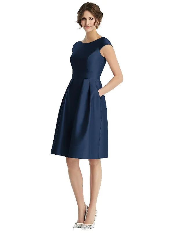 Discount Store Cap Sleeve Pleated Cocktail Dress with Pockets