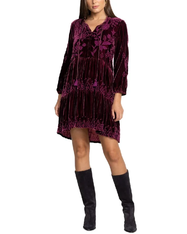 Women's Clothing Online Johnny Was Ivey Velvet Field Tiered Silk-Blend Dress