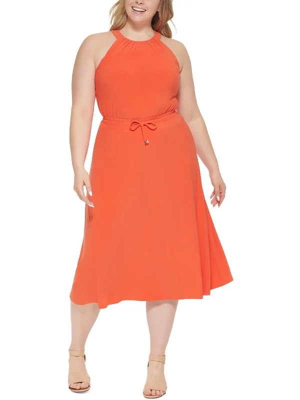 Plus-Size Women's Garments Womens Knit Halter Fit & Flare Dress
