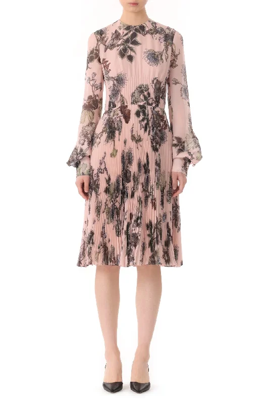 Must Haves Forest Floral Long Sleeve Pleated Dress