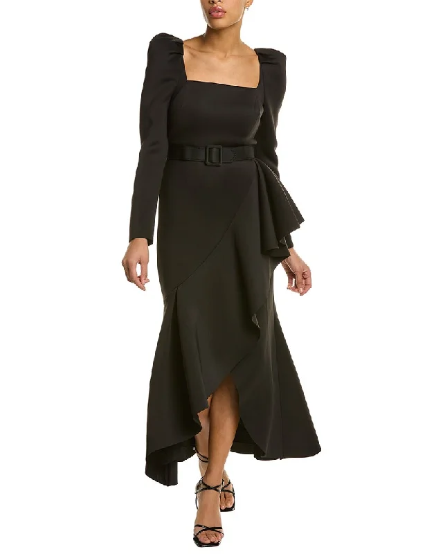 Spring Fashion Badgley Mischka Draped Flounce Day Dress