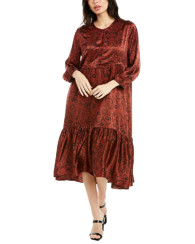 Clothing Online Johnny Was Rust Asteria Tiered Silk Dress