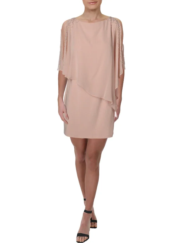 Don't Miss Out On These Must-Have Deals Womens Chiffon Embellished Capelet Dress