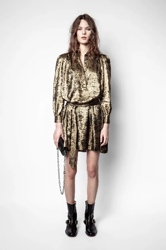 Women's Fashion-Forward Apparel Retouch Gold Foil Dress