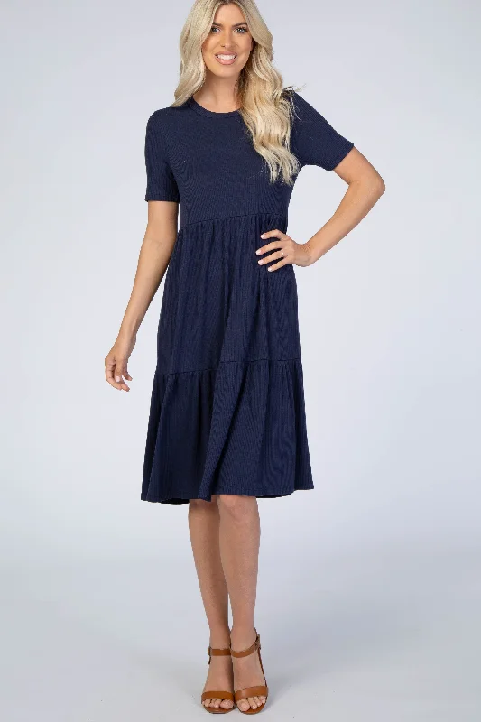 The Ultimate Fashion Sale Is Here Navy Blue Ribbed Tiered Dress