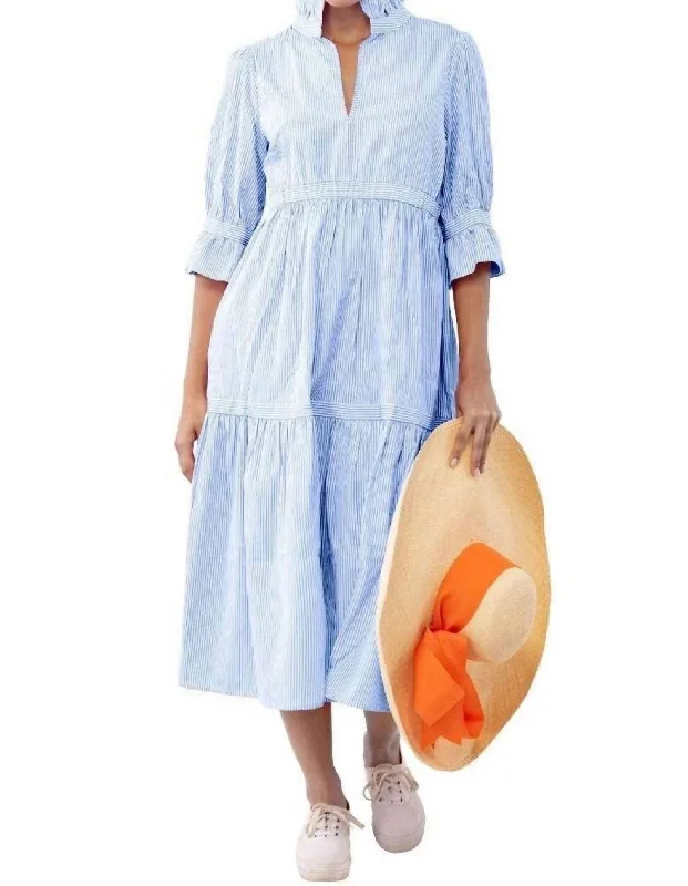 Women's Comfortable Garments Teardrop Dress - Maxi Stripe Wash & Wear In Periwinkle