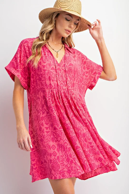 Treat Yourself To Amazing Discounts Fuchsia Printed Front Tie Dress