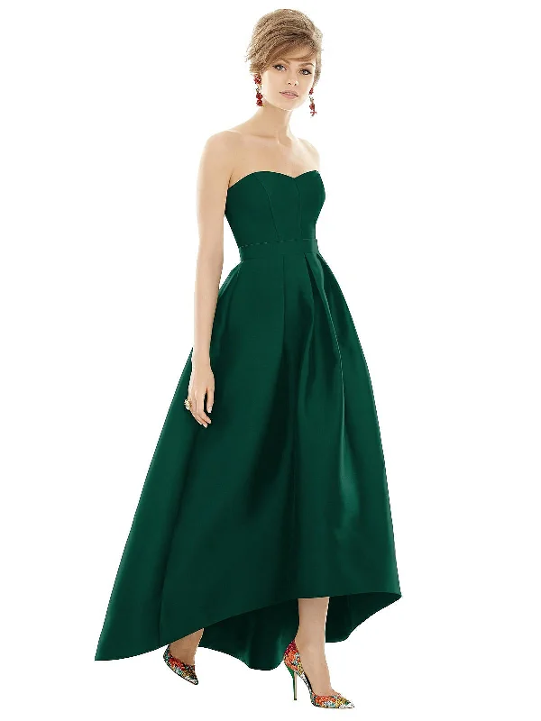 Women's Relaxed Clothes Strapless Satin High Low Dress with Pockets