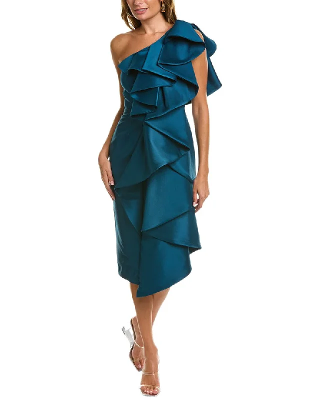 Weekend Sale Badgley Mischka Ruffled One-Shoulder Cocktail Dress