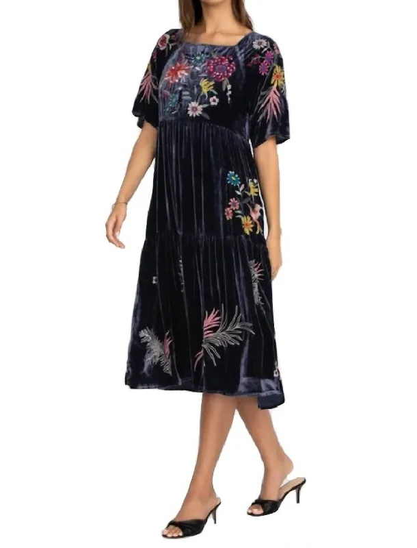 Outfits Ideas Tiarei Velvet Raglan Tiered Dress in Midnight Blue