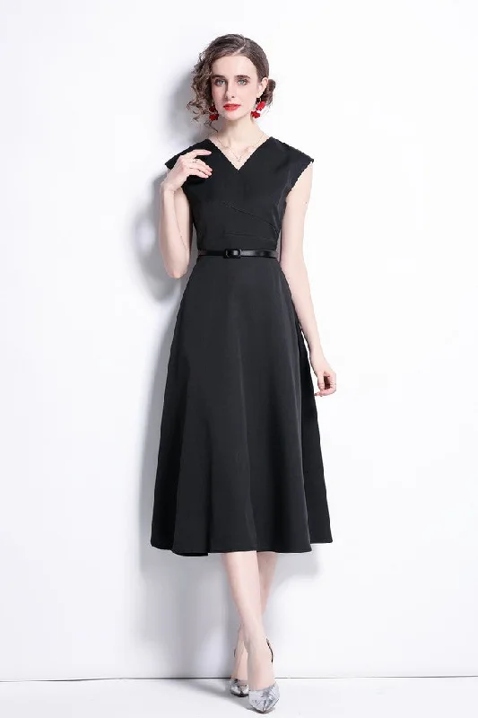 Chic & Cozy Apparel Black Office A-line V-neck Sleeveless Below Knee Dress
