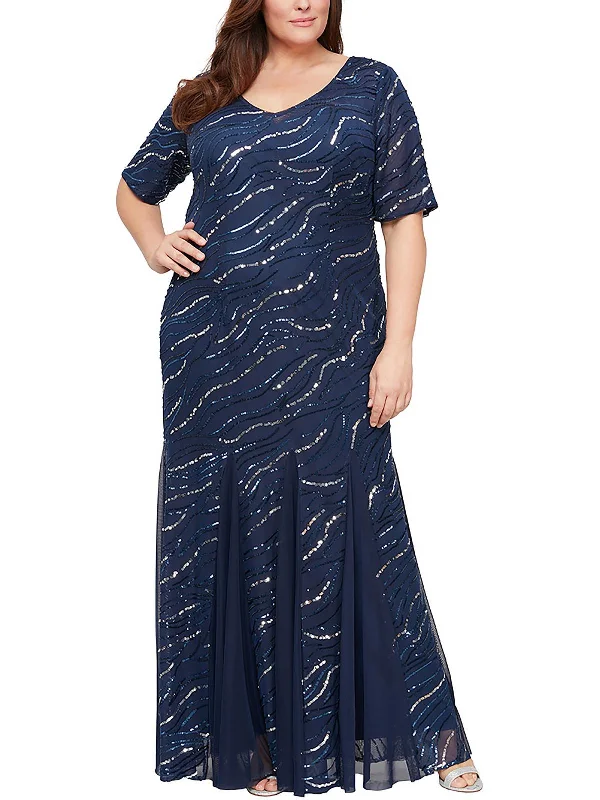 Women's Evening Apparel Plus Womens Sequined Maxi Fit & Flare Dress
