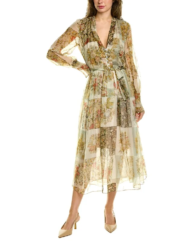 Women's Clothing Apparel Oscar de la Renta Patchwork Silk Tunic Dress