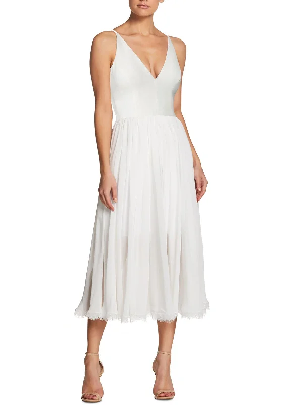 Modern Women's Apparel Alicia Womens Crepe Lace Hem Fit & Flare Dress