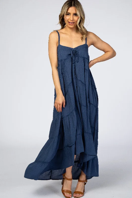 Flash Sale Happening Now – Act Fast Navy Blue Ruffle Tier Hi-Low Dress