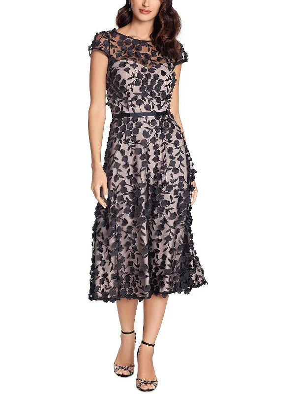 Fashion Forward Petites Womens Applique Embroidered Fit & Flare Dress