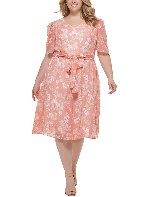 Women's Office Attire Womens Crepe V-Neck Fit & Flare Dress