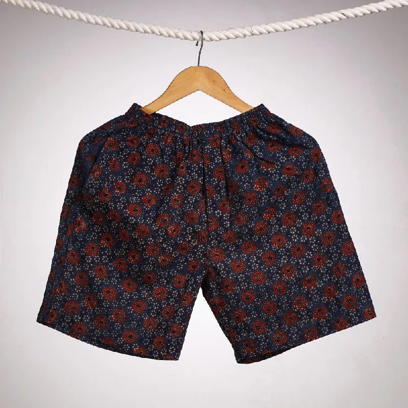 Women's High Street Fashion Blue - Ajrakh Block Printing Cotton Unisex Boxer/Shorts Women's High Street Fashion Blue - Ajrakh Block Printing Cotton Unisex Boxer/Shorts