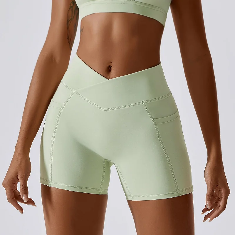 Earthy Tones Nude Yoga fitness pants Cross waist tight running shorts 8001 5colors