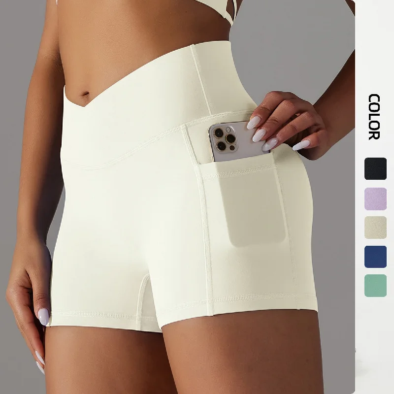 Women Fashion Reversible polyamide wool crossed V-waist pocket yoga shorts three-quarter pants 10colors Women Fashion Reversible polyamide wool crossed V-waist pocket yoga shorts three-quarter pants 10colors