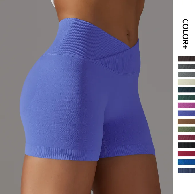 Clothing Sales Solid color cross waist peach butt yoga shorts three-quarter pants 15colors Clothing Sales Solid color cross waist peach butt yoga shorts three-quarter pants 15colors