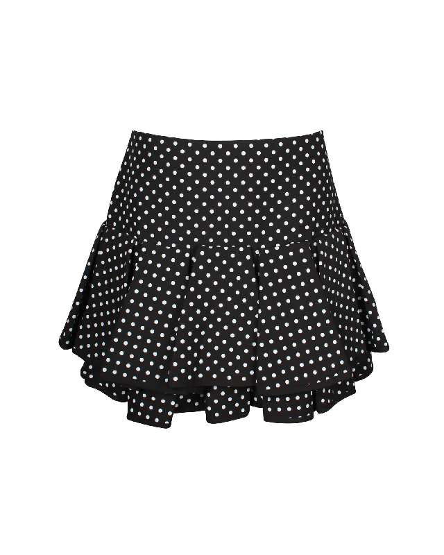 Women's Stylish Outdoor Outfit Valentino Garavani Tiered Polka-dot Mini Skirt in Black Wool
