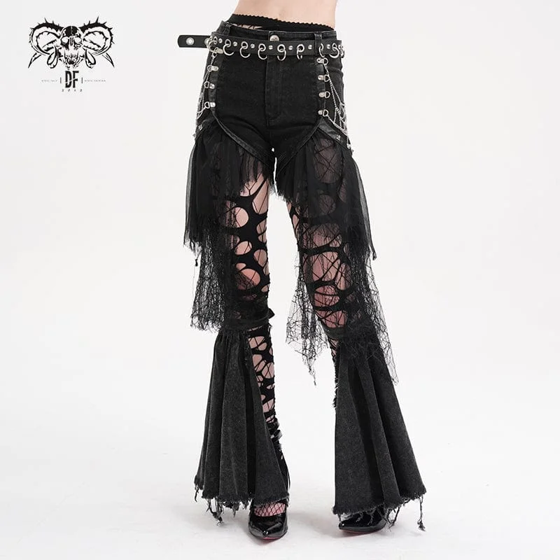 Women's Clothes And Garments Women's Gothic Chain Mesh Ripped Irregular Hem Shorts
