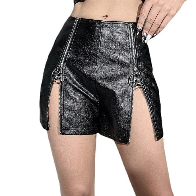 Fashion-forward Women's Clothing Women's Punk Double Zip High-waisted Faux Leather Shorts Fashion-forward Women's Clothing Women's Punk Double Zip High-waisted Faux Leather Shorts