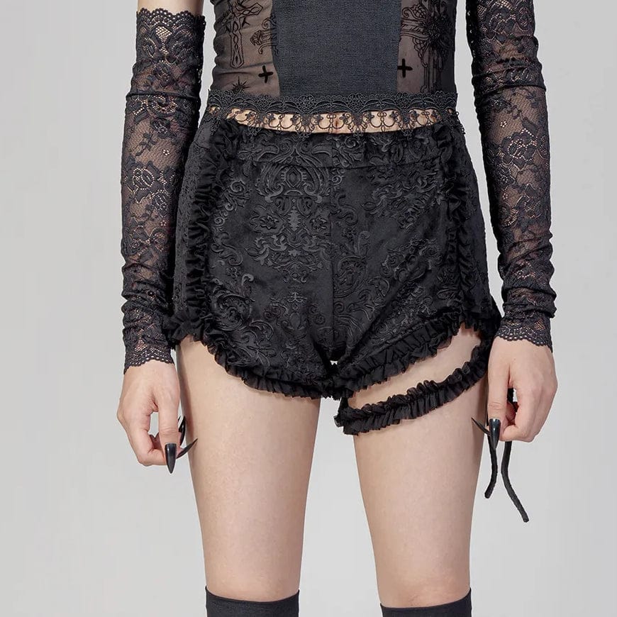 Women's Occasion Wear Apparel Women's Punk Ruffled Jacquard Velvet Shorts with Garter Women's Occasion Wear Apparel Women's Punk Ruffled Jacquard Velvet Shorts with Garter