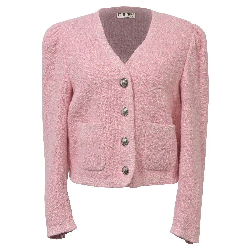 Women's Functional Apparel For Outdoor Activities Miu Miu Tweed Jacket in Pink Wool Women's Functional Apparel For Outdoor Activities Miu Miu Tweed Jacket in Pink Wool