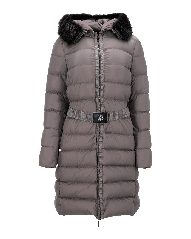 Women's Clothing Online Sale Moncler Fox-Fur Trimmed Hooded Down Jacket in Grey Nylon Canvas